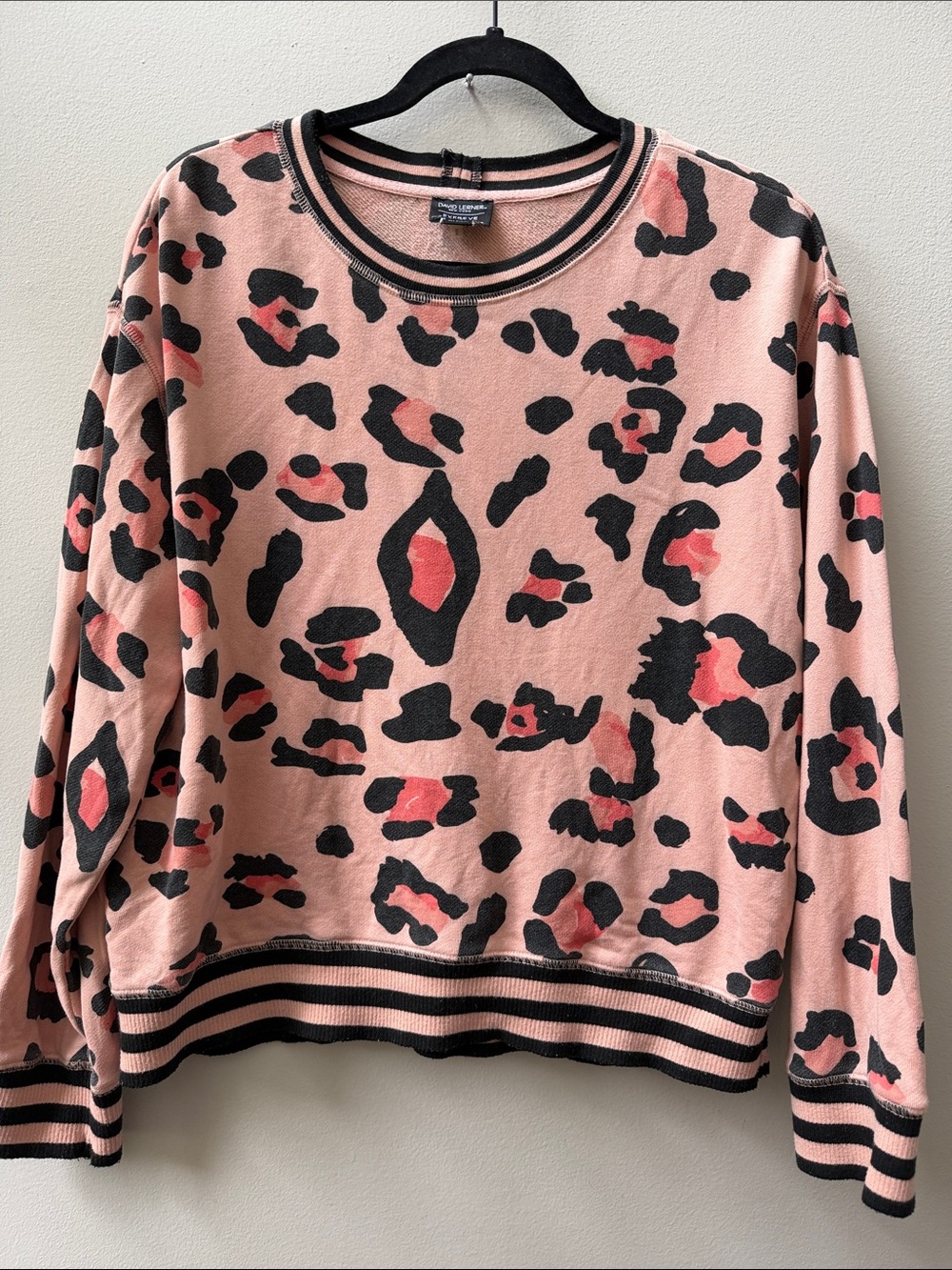 David Lerner + EVEREVE Coral/Peach Black Leopard-Print Crewneck Sweatshirt Fall